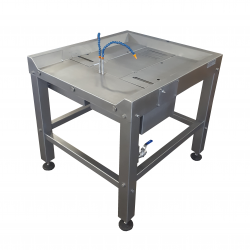 Gizzard Inspection Table with double peeling rollers and washers for cleaning stomachs which weren't properly or fully processed by the Gizzard Harvester Machine