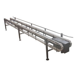 Straight chain-driven crate conveyor